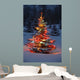 Christmas Tree With Lights Outdoors In The Forest Wall Mural