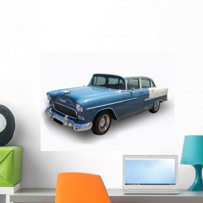 Blue Antique Shinning Cadillac Wall Decal shown on a wall