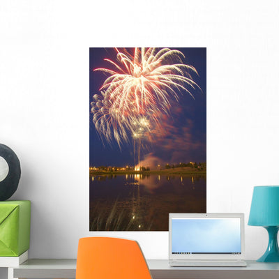 Fireworks Display Canada Day Wall Mural shown on a wall