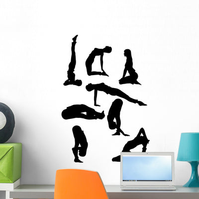 Yoga Poses Silhoutte Wall Stickers shown on a wall