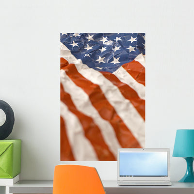 American Flag Wall Mural shown on a wall