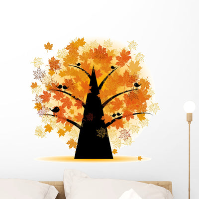 Maple Tree Autumn Leaf Wall Decal shown on a wall