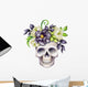 Black Magnolia Skull Flowers Wall Decal