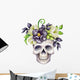 Black Magnolia Skull Flowers Wall Decal