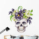 Black Magnolia Skull Flowers Wall Decal