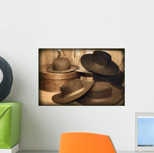 Selection Of Old-Fashioned Hats In Sepia Tones Wall Mural