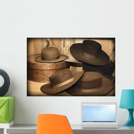 Selection Of Old-Fashioned Hats In Sepia Tones Wall Mural