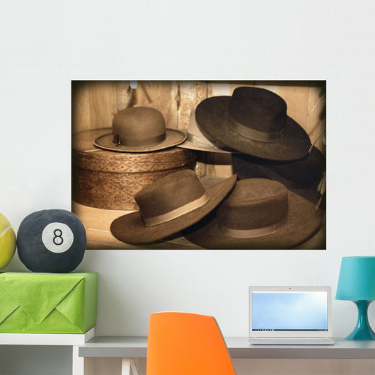 Selection Of Old-Fashioned Hats In Sepia Tones Wall Mural