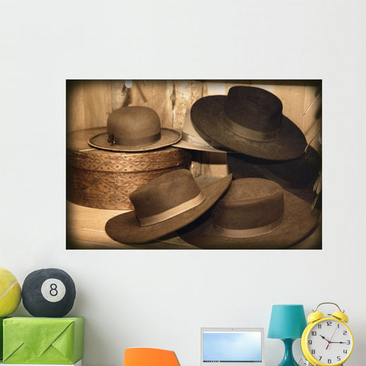 Selection Of Old-Fashioned Hats In Sepia Tones Wall Mural