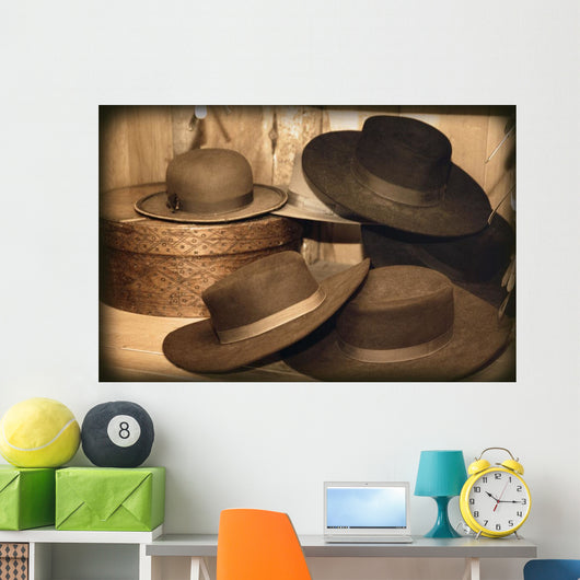 Selection Of Old-Fashioned Hats In Sepia Tones Wall Mural