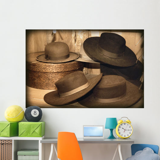 Selection Of Old-Fashioned Hats In Sepia Tones Wall Mural