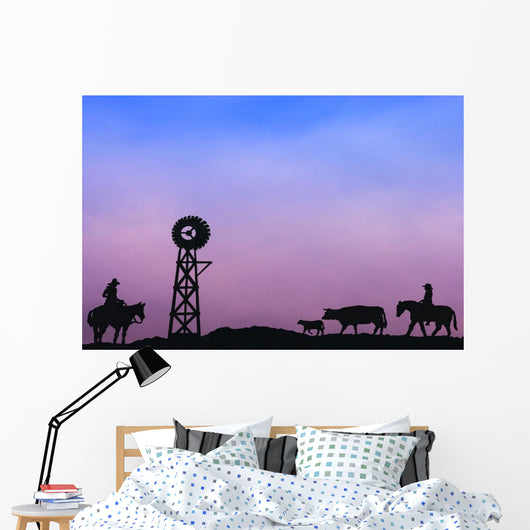End Of The Day At Cattle Round Up Southern Alberta Canada Wall Mural