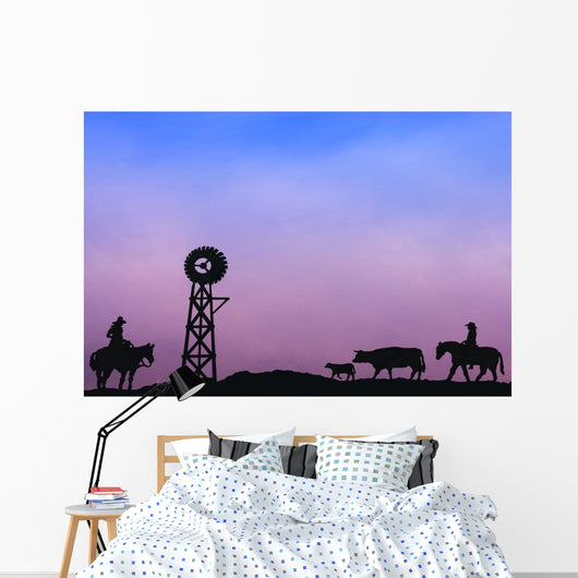 End Of The Day At Cattle Round Up Southern Alberta Canada Wall Mural