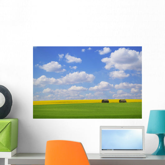 Two Farm Buildings In Vast Meadows Wall Mural