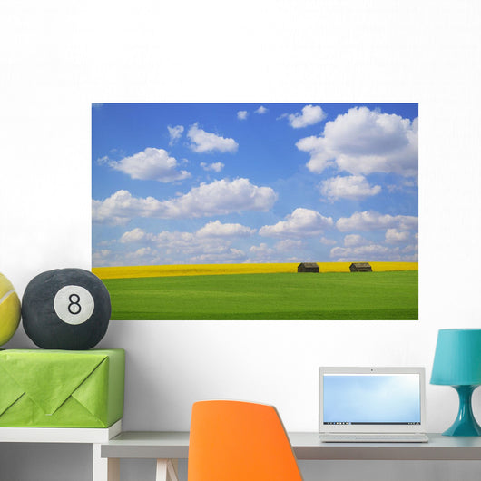 Two Farm Buildings In Vast Meadows Wall Mural