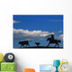 Silhouette Of A Rancher Roping Cattle Wall Mural