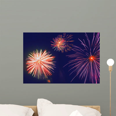 Fireworks Night Sky Wall Mural shown on a wall