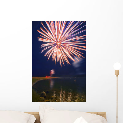 Fireworks over Body Water Wall Mural shown on a wall