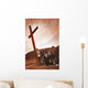 A Small Crowd Gathered At A Wooden Cross Wall Mural