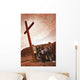 A Small Crowd Gathered At A Wooden Cross Wall Mural