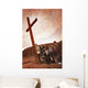 A Small Crowd Gathered At A Wooden Cross Wall Mural