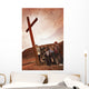A Small Crowd Gathered At A Wooden Cross Wall Mural