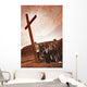 A Small Crowd Gathered At A Wooden Cross Wall Mural