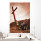 A Small Crowd Gathered At A Wooden Cross Wall Mural
