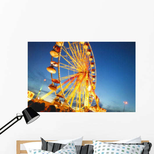 A Ferris Wheel At Night Wall Mural