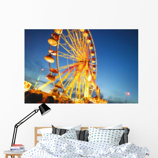 A Ferris Wheel At Night Wall Mural