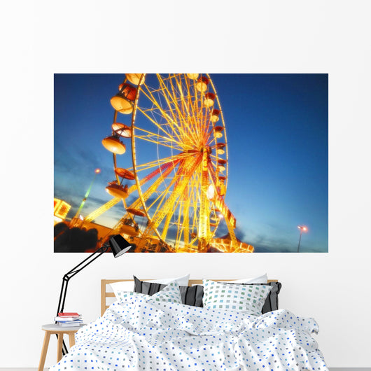 A Ferris Wheel At Night Wall Mural