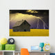 An Abandoned Farm Building With Lighting In The Background Wall Mural