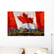 Flag Of Canada Over Alberta's Capital City, Edmonton, Alberta, Canada Wall Mural