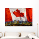 Flag Of Canada Over Alberta's Capital City, Edmonton, Alberta, Canada Wall Mural