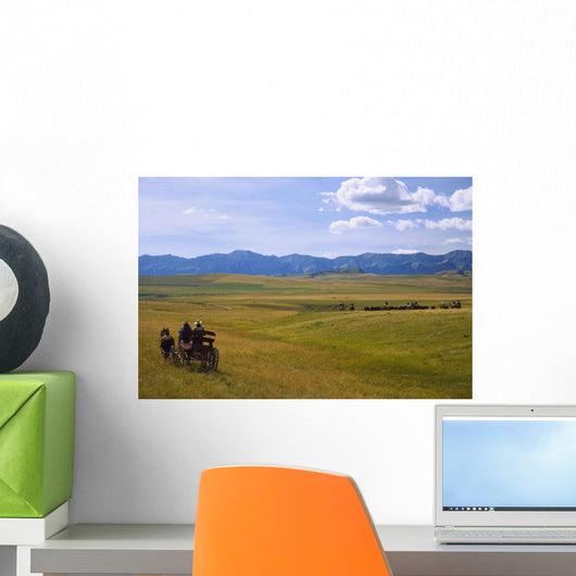 Cowboys And Wagon On A Cattle Drive Wall Mural
