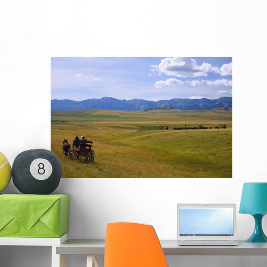 Cowboys And Wagon On A Cattle Drive Wall Mural