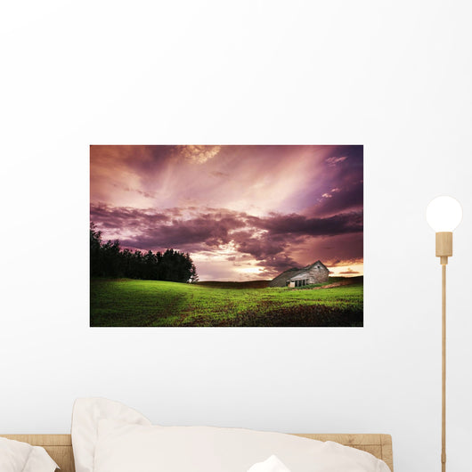 A Lonely Farm Building In An Open Field Wall Mural