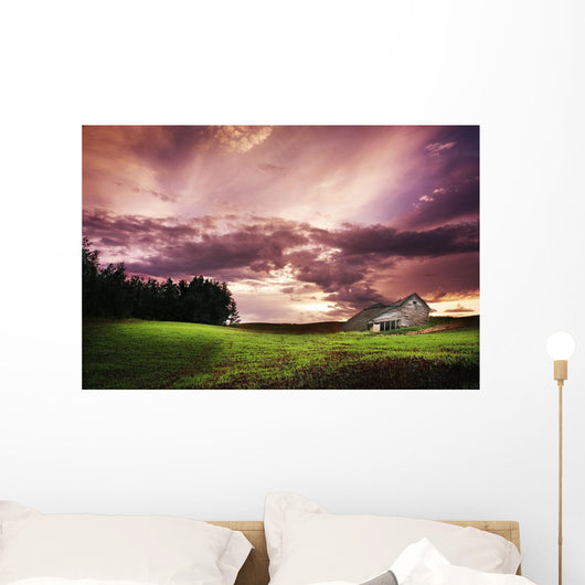 A Lonely Farm Building In An Open Field Wall Mural