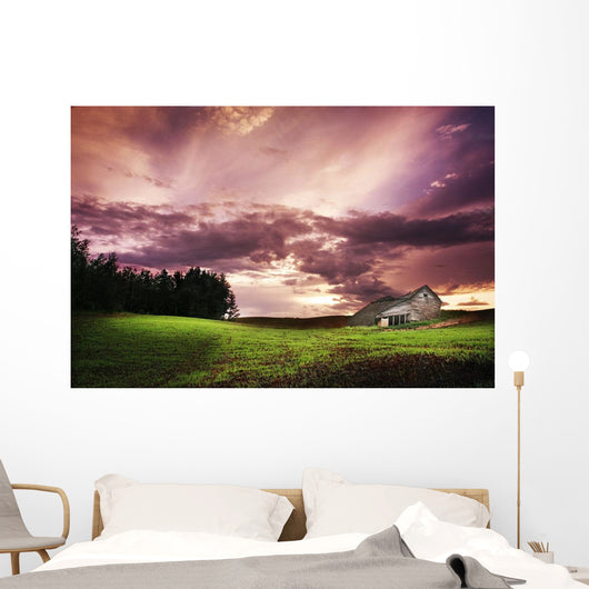 A Lonely Farm Building In An Open Field Wall Mural