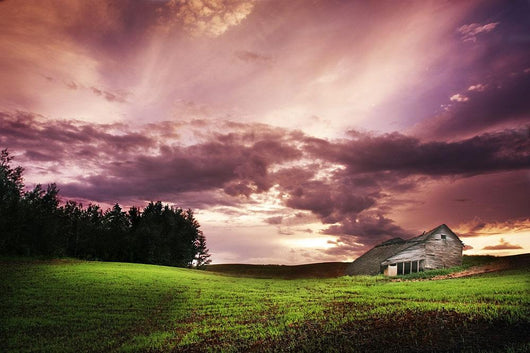 A Lonely Farm Building In An Open Field Wall Mural