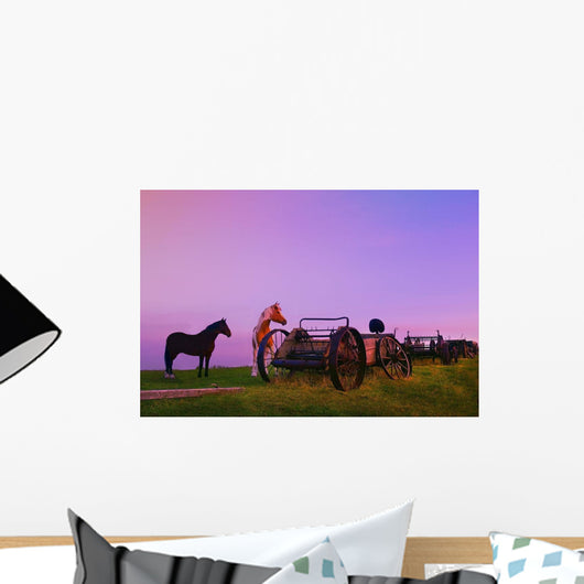 Horses Beside Broken Carriages Wall Mural