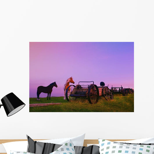 Horses Beside Broken Carriages Wall Mural