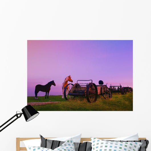 Horses Beside Broken Carriages Wall Mural