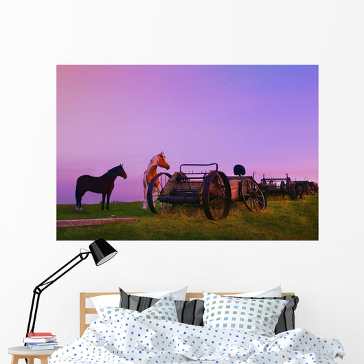 Horses Beside Broken Carriages Wall Mural