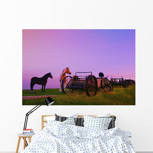Horses Beside Broken Carriages Wall Mural