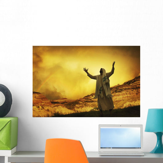 Jesus With Arms Stretched Towards Heaven Wall Mural