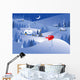 Christmas night village. Vector. Wall Mural