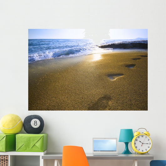 footprints on the beach Wall Mural
