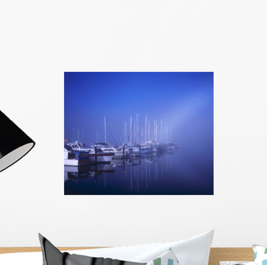 Foggy Morning At A Marina Wall Mural