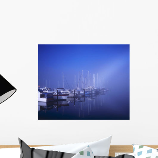 Foggy Morning At A Marina Wall Mural